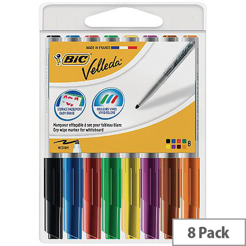 Bic Velleda 1741 Drywipe Assorted Markers Pack of 8 1199001748 Bic Velleda 1741 Drywipe Assorted Markers Pack of 8 1199001748