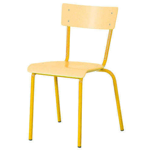 Traditional Plywood Classroom Chair With Waterfall Seat Size 2 310mm Seat Height 4-5 Years Yellow Steel Leg