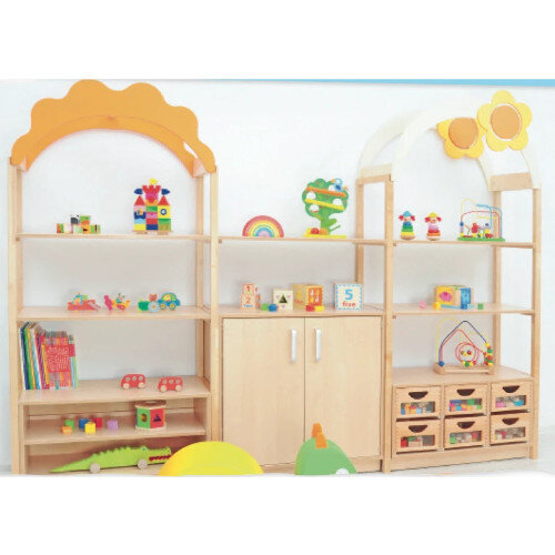 Room Scene Set of Furniture Cabinets, Shelves, Partirions, Wooden Frames, Flexi Roof, Slide Guides Set - Natural Wood