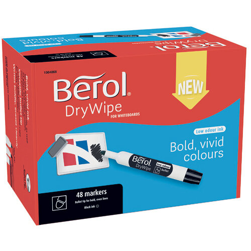 Berol Drywipe Marker Bullet Tip Black Pack of 48 1984868