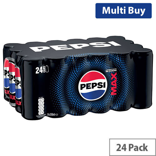 Pepsi Max Original Soft Drink Cans, 330ml (Pack of 24, Ref A01100) - No Sugar Pepsi for Maximum Refreshment
