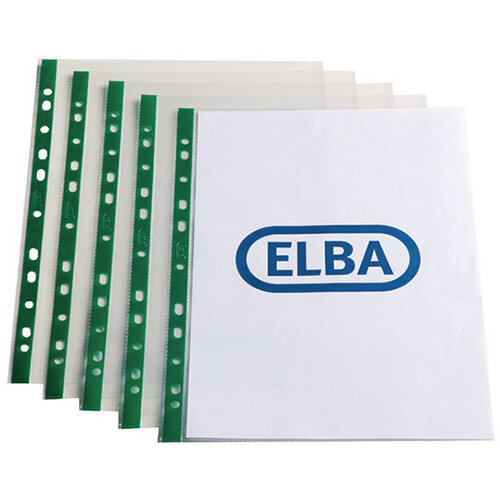 Elba Punch Pocket Green Spine A4 Clear 55 Micron Pack of 100 400002137 Elba Punch Pocket Green Spine A4 Clear 55 Micron Pack of 100 400002137