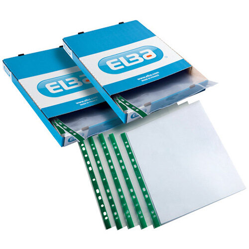 Elba Clear Punch Pocket A4 Green Pack of 100 2 For 1 BX810443 Elba Clear Punch Pocket A4 Green Pack of 100 2 For 1 BX810443