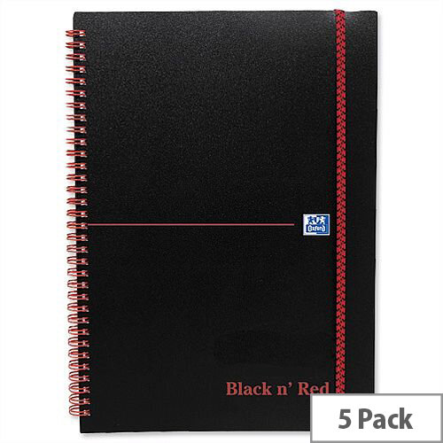 Black n Red A5 Wirebound Notebook Polypropylene 140 Pages C67009 Pack 5 Black n Red A5 Wirebound Notebook Polypropylene 140 Pages C67009 Pack 5