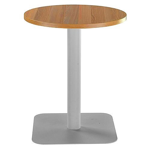 ONE Circular Cafe &Bistro Table Light Walnut With Silver Square Base W600xD600xH725mm ONE Circular Cafe &Bistro Table Light Walnut With Silver Square Base W600xD600xH725mm