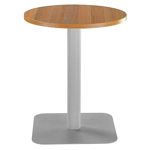 ONE Circular Cafe & Bistro Table Light Walnut With Silver Square Base W600xD600xH725mm