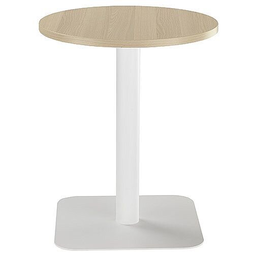 ONE Circular Cafe &Bistro Table Grey Oak With White Square Base W600xD600xH725mm ONE Circular Cafe &Bistro Table Grey Oak With White Square Base W600xD600xH725mm