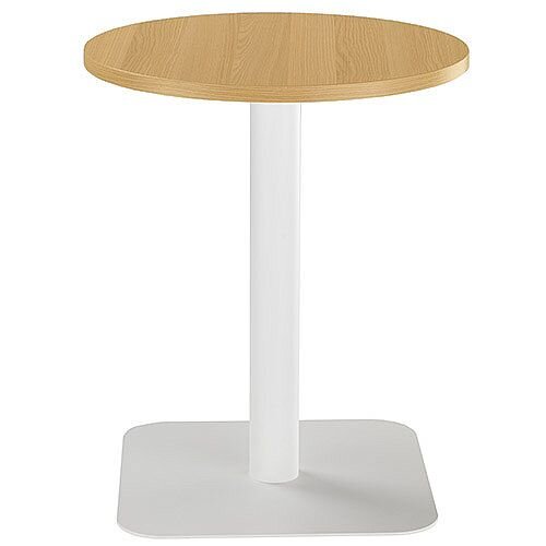 ONE Circular Cafe &Bistro Table Oak With White Square Base W600xD600xH725mm ONE Circular Cafe &Bistro Table Oak With White Square Base W600xD600xH725mm