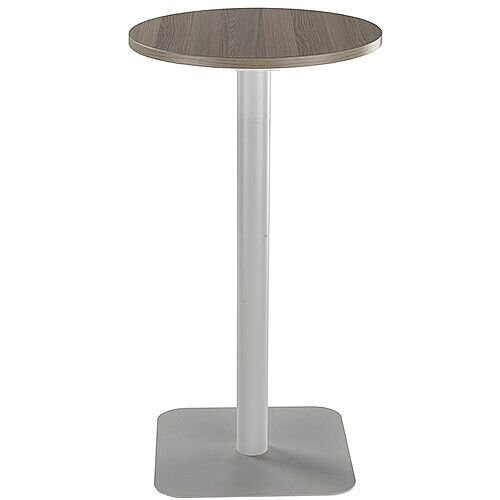 ONE Circular High Cafe &Bistro Table Dark Walnut With Silver Square Base W600xD600xH1105mm ONE Circular High Cafe &Bistro Table Dark Walnut With Silver Square Base W600xD600xH1105mm