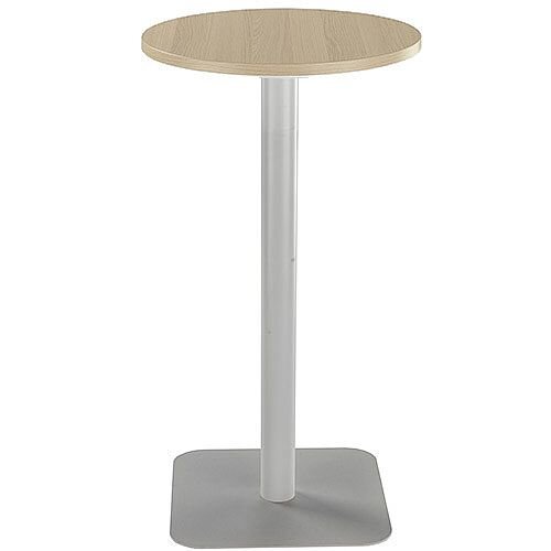 ONE Circular High Cafe &Bistro Table Grey Oak With Silver Square Base W600xD600xH1105mm ONE Circular High Cafe &Bistro Table Grey Oak With Silver Square Base W600xD600xH1105mm