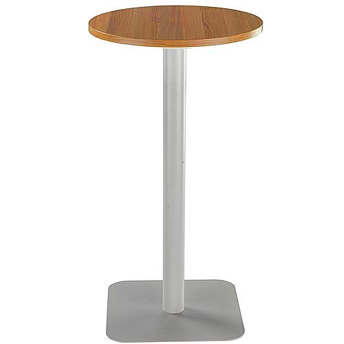 ONE Circular High Cafe &Bistro Table Light Walnut With Silver Square Base W600xD600xH1105mm ONE Circular High Cafe &Bistro Table Light Walnut With Silver Square Base W600xD600xH1105mm