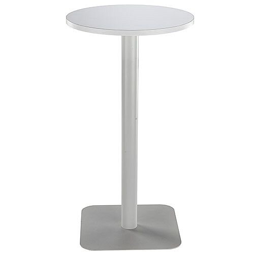ONE Circular High Cafe &Bistro Table White With Silver Square Base W600xD600xH1105mm ONE Circular High Cafe &Bistro Table White With Silver Square Base W600xD600xH1105mm