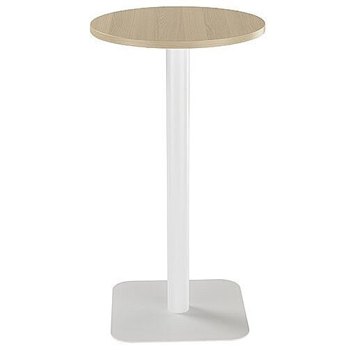 ONE Circular High Cafe &Bistro Table Grey Oak With White Square Base W600xD600xH1105mm ONE Circular High Cafe &Bistro Table Grey Oak With White Square Base W600xD600xH1105mm