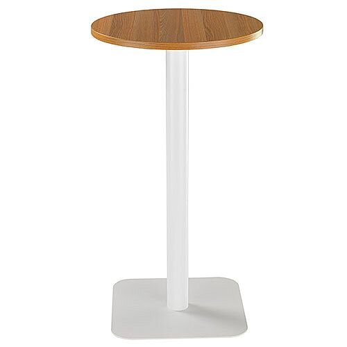 ONE Circular High Cafe &Bistro Table Light Walnut With White Square Base W600xD600xH1105mm ONE Circular High Cafe &Bistro Table Light Walnut With White Square Base W600xD600xH1105mm