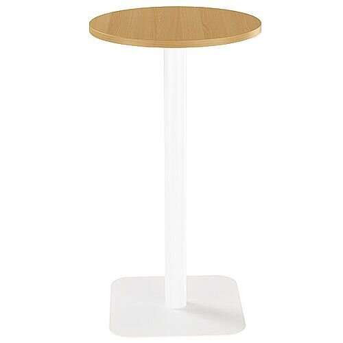 ONE Circular High Cafe &Bistro Table Oak With White Square Base W600xD600xH1105mm ONE Circular High Cafe &Bistro Table Oak With White Square Base W600xD600xH1105mm