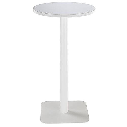 ONE Circular High Cafe &Bistro Table White With White Square Base W600xD600xH1105mm ONE Circular High Cafe &Bistro Table White With White Square Base W600xD600xH1105mm