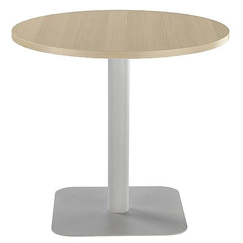 ONE Circular Cafe &Bistro Table Grey Oak With Silver Square Base W800xD800xH725mm ONE Circular Cafe &Bistro Table Grey Oak With Silver Square Base W800xD800xH725mm