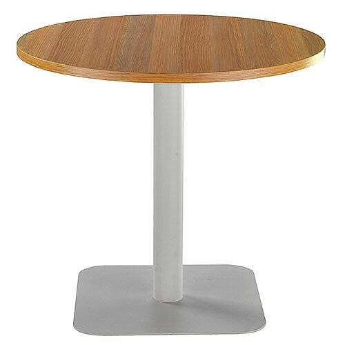 ONE Circular Cafe &Bistro Table Light Walnut With Silver Square Base W800xD800xH725mm ONE Circular Cafe &Bistro Table Light Walnut With Silver Square Base W800xD800xH725mm