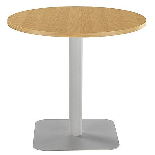 ONE Circular Cafe &Bistro Table Oak With Silver Square Base W800xD800xH725mm ONE Circular Cafe &Bistro Table Oak With Silver Square Base W800xD800xH725mm
