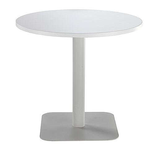 ONE Circular Cafe &Bistro Table White With Silver Square Base W800xD800xH725mm ONE Circular Cafe &Bistro Table White With Silver Square Base W800xD800xH725mm