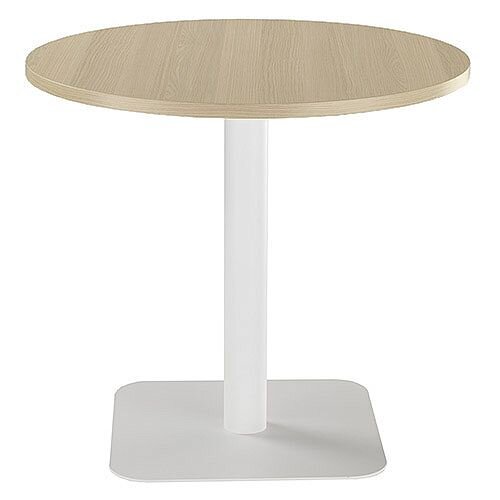 ONE Circular Cafe &Bistro Table Grey Oak With White Square Base W800xD800xH725mm ONE Circular Cafe &Bistro Table Grey Oak With White Square Base W800xD800xH725mm