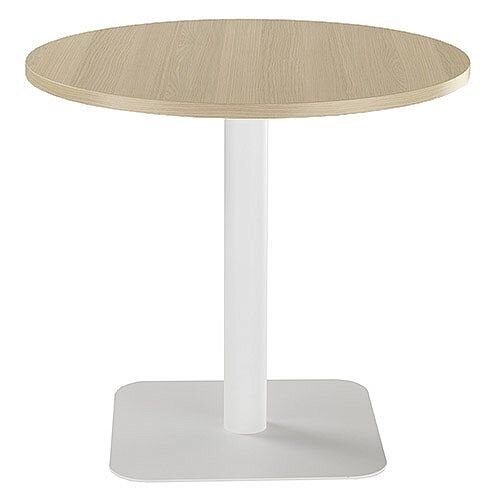 ONE Circular Cafe & Bistro Table Grey Oak With White Square Base W800xD800xH725mm