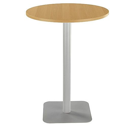 ONE Circular High Cafe &Bistro Table Oak With Silver Square Base W800xD800xH1105mm ONE Circular High Cafe &Bistro Table Oak With Silver Square Base W800xD800xH1105mm