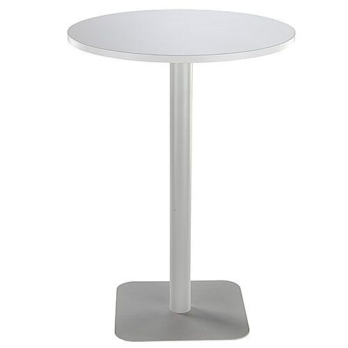 ONE Circular High Cafe &Bistro Table White With Silver Square Base W800xD800xH1105mm ONE Circular High Cafe &Bistro Table White With Silver Square Base W800xD800xH1105mm