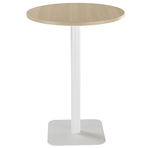 ONE Circular High Cafe &Bistro Table Grey Oak With White Square Base W800xD800xH1105mm ONE Circular High Cafe &Bistro Table Grey Oak With White Square Base W800xD800xH1105mm