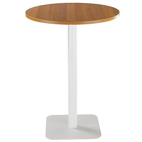 ONE Circular High Cafe &Bistro Table Light Walnut With White Square Base W800xD800xH1105mm ONE Circular High Cafe &Bistro Table Light Walnut With White Square Base W800xD800xH1105mm