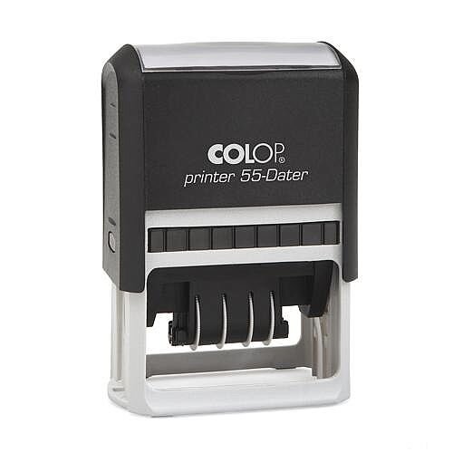 COLOP Printer 55 rectangular Dater Pre-Inked Rubber Stamp Black Ink Black Handle COLOP Printer 55 rectangular Dater Pre-Inked Rubber Stamp Black Ink Black Handle