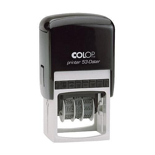 COLOP Printer 53 Rectangular Dater Pre-Inked Rubber Stamp Black Ink Black Handle COLOP Printer 53 Rectangular Dater Pre-Inked Rubber Stamp Black Ink Black Handle
