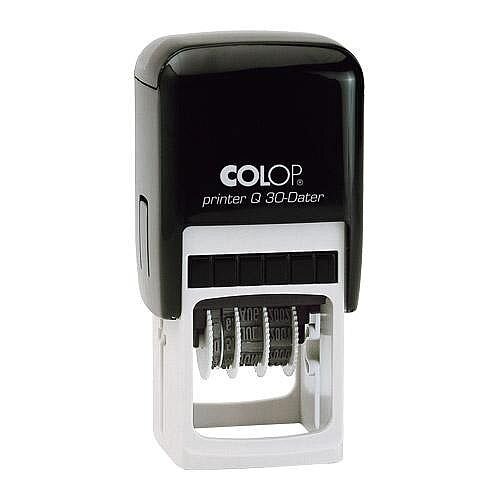COLOP Printer Q 30 Square Custom Dater Pre-Inked Rubber Stamp Black Ink Black Handle