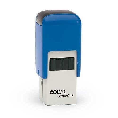 COLOP Printer Q 12 square custom text Pre-Inked Rubber Stamp Black Ink Blue Handle