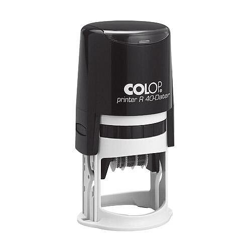 COLOP Printer R 40 Round Dater Pre-Inked Rubber Stamp Black Ink Black Handle