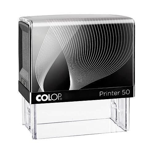 COLOP Printer 50 Custom Text Pre-Inked Rubber Stamp Black Ink Black Handle