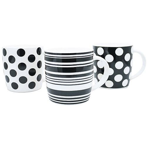 12oz Squat Mugs Dots and Stripes Black and White (Pack of 12) P1160119