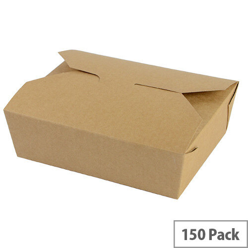 No. 5 Disposable Brown Kraft Food Cartons 1050ml 15.2x12.1x5cm Pack of 150