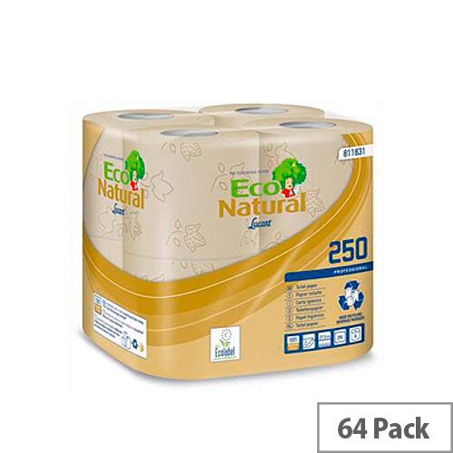 Down2 Earth EcoNatural Standard Toilet Paper Tissue Rolls 250 2-Ply Sheets per Roll 64 rolls Packed 8x8