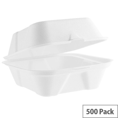 Compostable 6inch (16oz/450ml) Disposable Burger Bagasse Boxes 450ml Pack of 500 Compostable 6inch (16oz/450ml) Disposable Burger Bagasse Boxes 450ml Pack of 500
