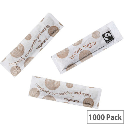 Fair Trade Brown Sugar Sticks In A Compostable Packaging Ref BSUGFT Pack of 1000 Fair Trade Brown Sugar Sticks In A Compostable Packaging Ref BSUGFT Pack of 1000