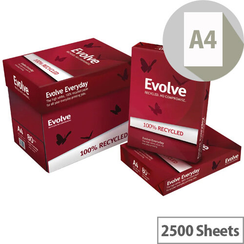 Evolve White Everyday Recycled A4 Paper 80gsm 2500 Sheets 3613630000462