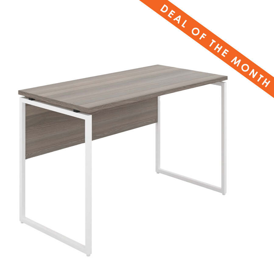 Camden Minimalist Desk with Grey Oak Top and White Square Metal Frame