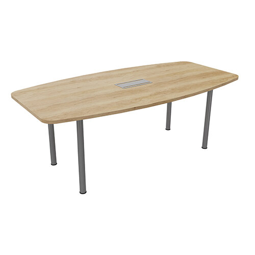 Ensemble Barrel Table - Cylindrical Legs Seats 6-8 People 2000x1000x720mm Fitted - 2 Part Drilled Cable Ports - Nebraska Top And Aluminium Metal Legs