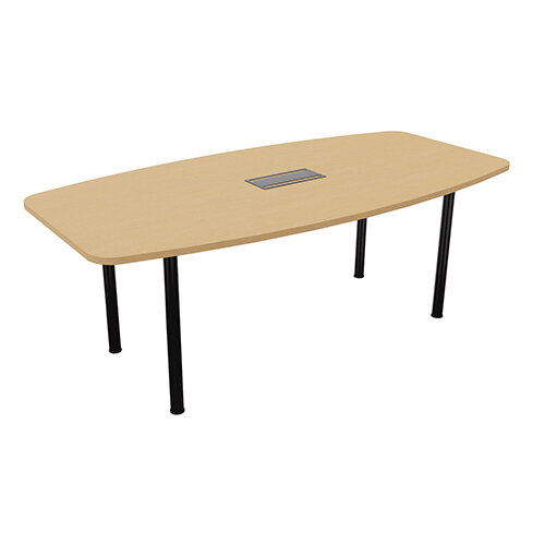 Ensemble Barrel Table - Cylindrical Legs Seats 6-8 People 2000x1000x720mm Fitted - 2 Part Drilled Cable Ports - Beech Top And Black Metal Legs