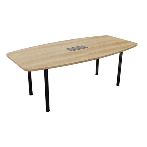 Ensemble Barrel Table - Cylindrical Legs Seats 6-8 People 2000x1000x720mm Fitted - 2 Part Drilled Cable Ports - Nebraska Top And Black Metal Legs