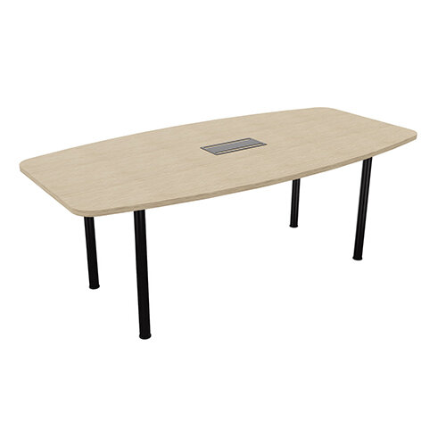 Ensemble Barrel Table - Cylindrical Legs Seats 6-8 People 2000x1000x720mm Fitted - 2 Part Drilled Cable Ports - Bleached Oak Top And Black Metal Legs