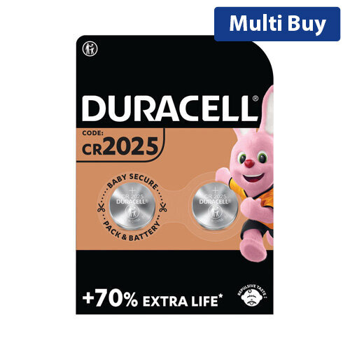 Duracell CR2025 Lithium Coin Batteries: 2-Pack with 70% More Power, 10-Year Shelf Life, and Baby Secure Technology