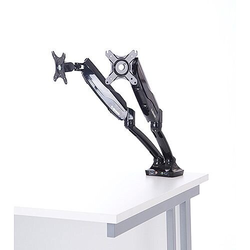 Easy Adjust Dual Monitor Arm in Black VESA Mount Compatible for 10" to 27" Screen Easy Adjust Dual Monitor Arm in Black VESA Mount Compatible for 10" to 27" Screen