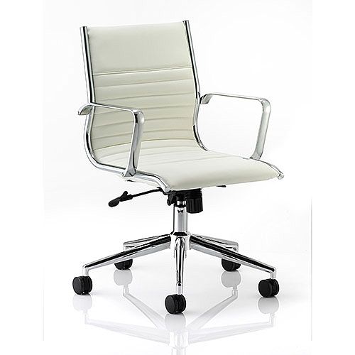 Ritz Executive Office Chair Ivory Bonded Leather Medium Back With Arms